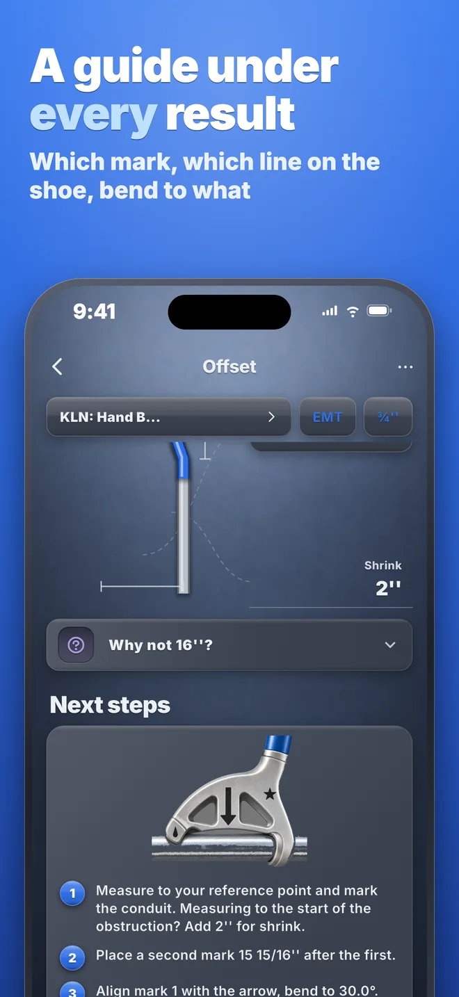 Step-by-step bending guide under the result